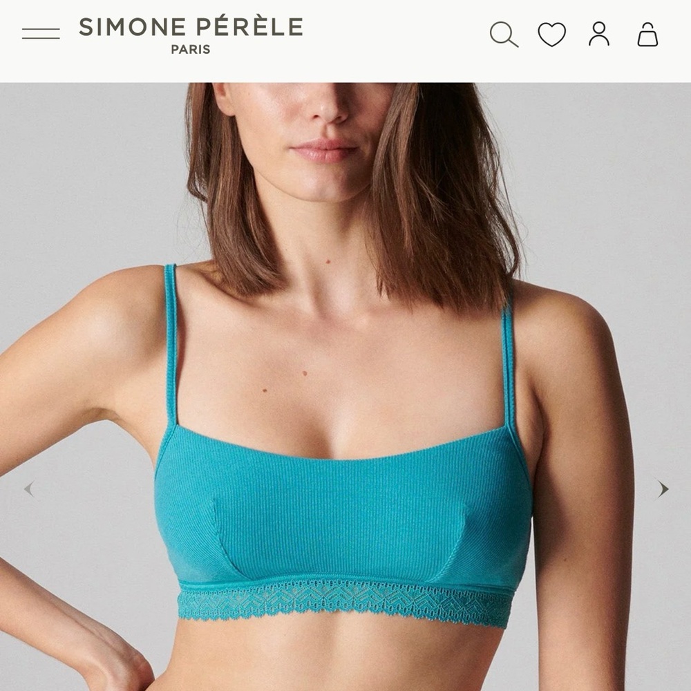 NWT SIMONE PERELE Paris Eugenie Bralette Saline Blue 3 M Teal Ribbed Lace Bra